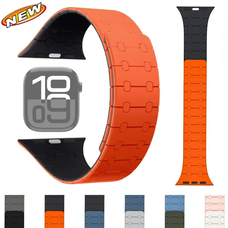 Magnetic Silicone Loop Strap For Apple Watch Band Ultra 49mm 45mm 44mm 42mm 46mm 40mm 41mm Bracelet  iWatch 10 9 8 7 6 5 4 SE