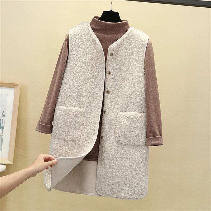 Autumn Winter 2023 New Imitation Lamb Velvet Loose Vest Coat Korean Version Sleeveless Jacket Female Outerwear Women's Waistcoat