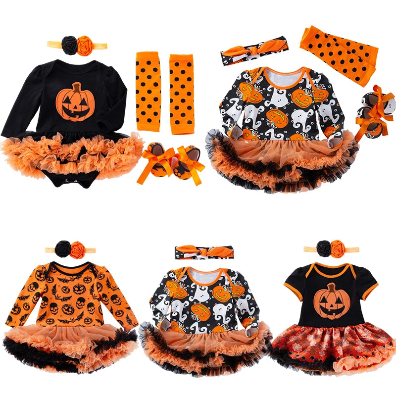 0-24M Baby Girl Boy Costume Pumpkin Clothes Newborn Romper Infant Tutu Dress Outfit Cosplay Bodysuit Toddler Halloween Clothes