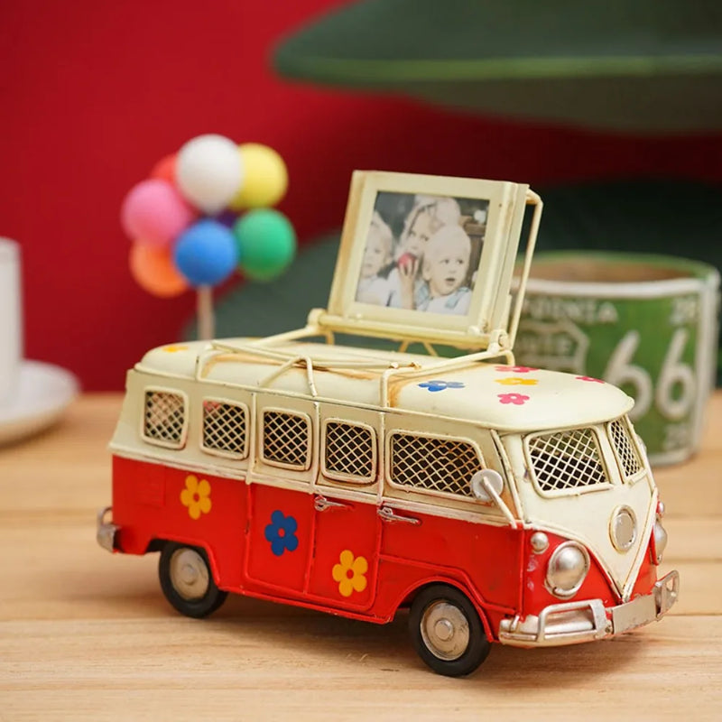 Retro Campervan Model Nostalgic Old Object Large Metal Iron Art Bus Piggy Bank Gift Desktop Decoration Camper Van Model Bar