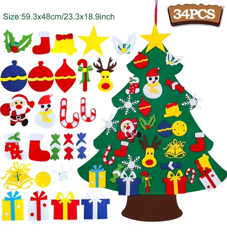 DIY Felt Christmas Tree with Light Merry Christmas Decoration For Home 2024 Xmas Tree Ornaments Navidad Noel New Year Gifts 2025