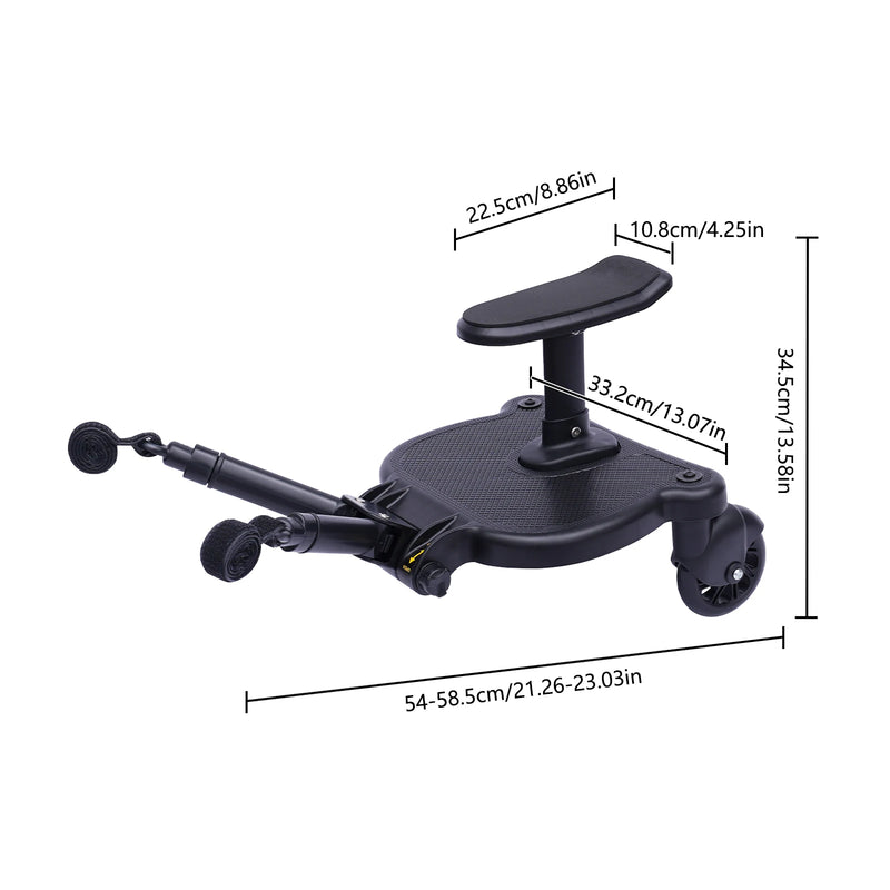 25KG Universal Baby Strollers Step Board Adapter with Seat Standing Plate Riders Buggy Board Child Trailer for 3-7 Years Black