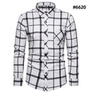 Mens Clothing Blouse Blue Gradient Striped Men Dress Shirt Tops Casual Business Plaid Print Long Sleeves Camisa Social Masculina