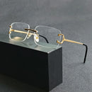 HBK Retro Rimless Sunglasses For Women Men Small Square Gold Frame Brand Design Tea Shades Rectangle UV400 Zonnebril Eyewear