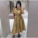 Women Trench Style Midi Dress Stand Collar Cape Overlay Short Sleeve Belted Waist A‑Line Dresses Autumn Elegant Office Outfits