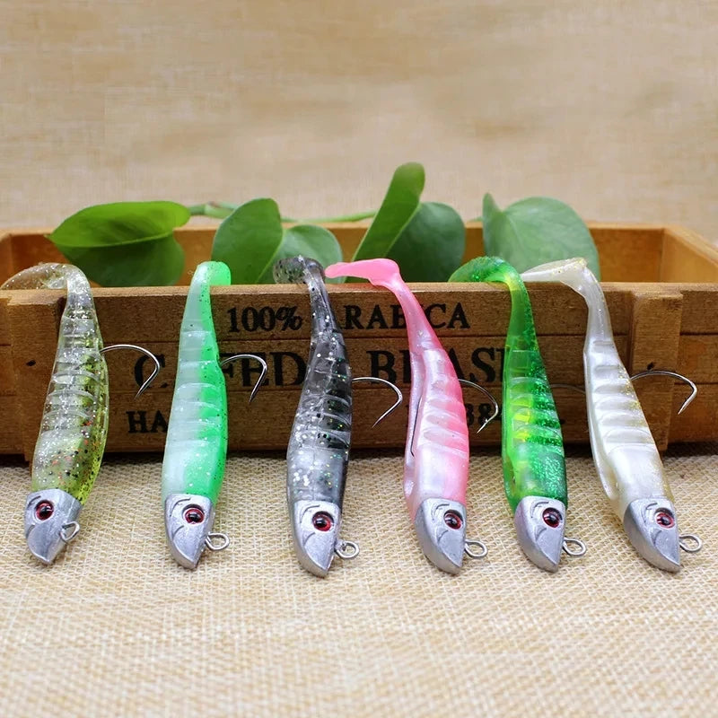 BURLE 10cm 15.5g/13cm 26g T Tail Soft Lure Jig Head Soft Fishing Lure With Barbed Hook