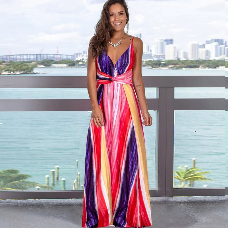 Summer New Women's Dress Long Sleeveless Printed Beach Tank Dress Fashionable European American Cross-border Style