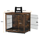 Large Elevated Dog Crate Wooden Dog Kennel Cage Pet House End Table with Double Door and Removable Tray Rustic Furniture Indoor