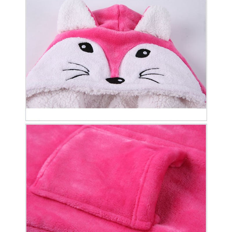 New Winter Warm Dressing Gown Kids Animal Baby Bathrobe Flannel Children Bathgrowns Bathrobes Rabbit Hooded Bath Robe for Girls