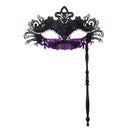 Metal Fancy Elegant Party Masque with Handheld Stick Half Face Venetian Masque with Rhinestones for Women Men Prom Masquerade