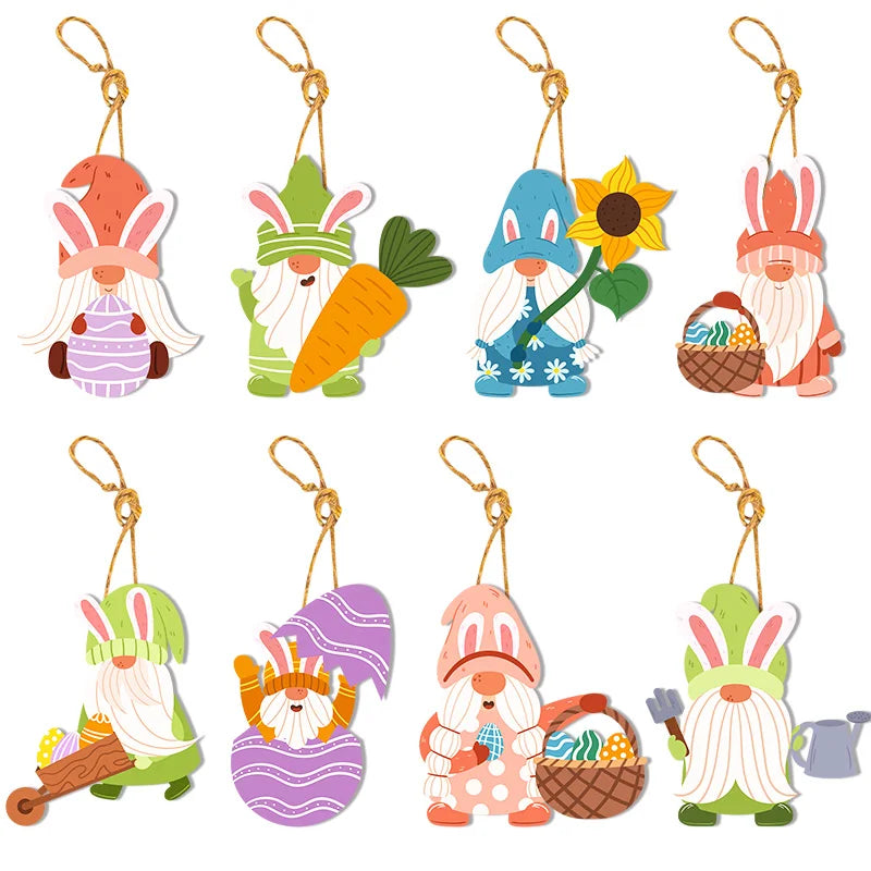 8/16pcs Easter Bunny Ornaments Easter Egg Gnome Carrot Paper Cards Decor Tree Hanging Pendant Spring Easter Decorations for home