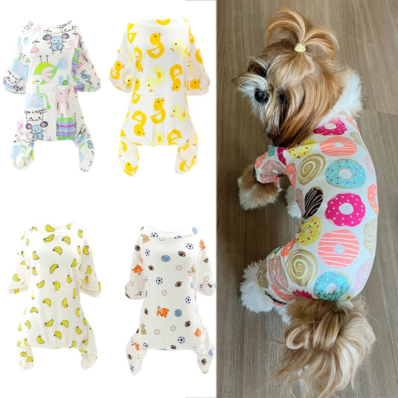 Soft Cotton Dog Pajamas Jumpsuits for Small Dogs French Bulldog Chihuahua Undershirt Cute Print Puppy Clothing Pet Supplies