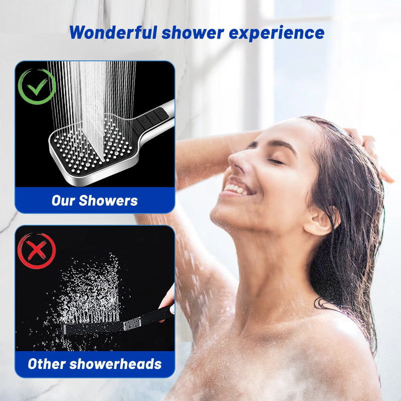 New Black Shower Head 2023 Rainfall High Pressure Water Saving 7 Modes Adjustable One Key Stop Button for Bathroom Accessary