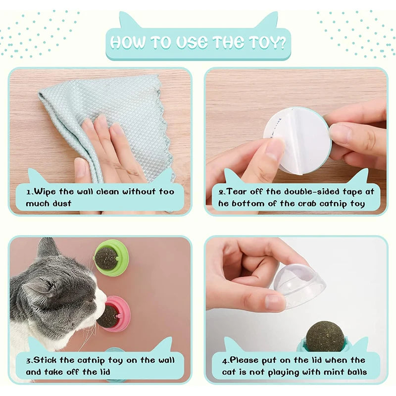 Catnip Wall Ball Cats Toys Rotatable Licking Natural Catnip Toy Teeth Cleaning Freshen Breath Remove Hair Balls Cat Accessories