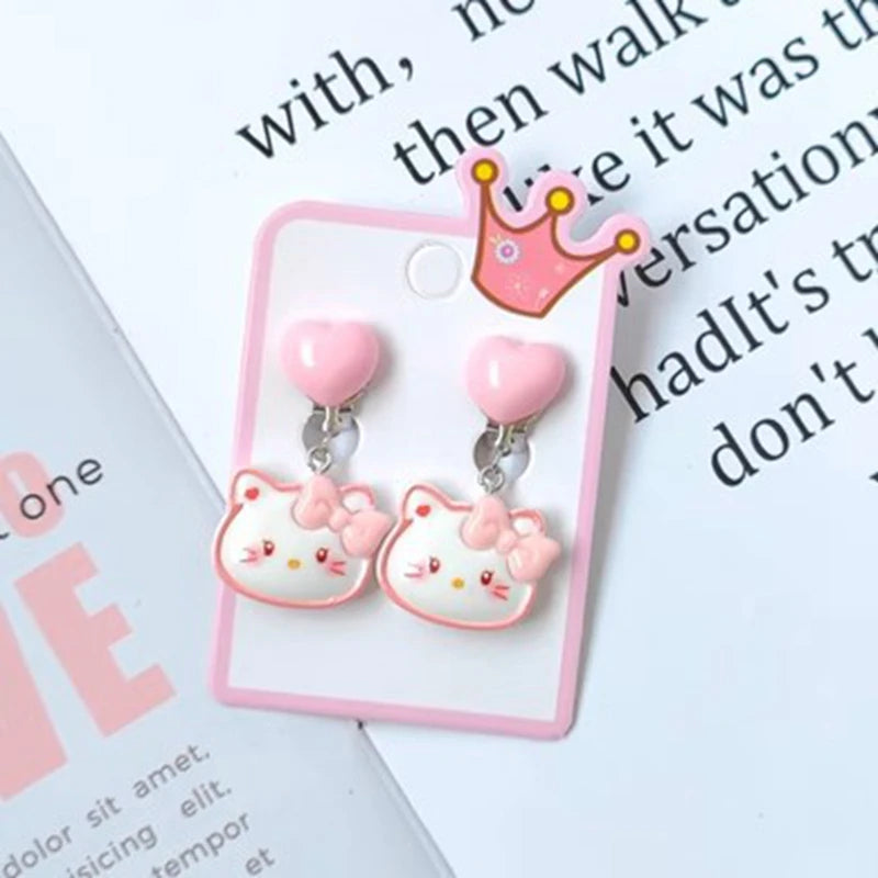 Sanrio Ear Clip Cartoon Kuromi Hello Kitty No Piercing Pendant Ear Clips Resin Children Fake Earrings Girl Party Jewelry Gift
