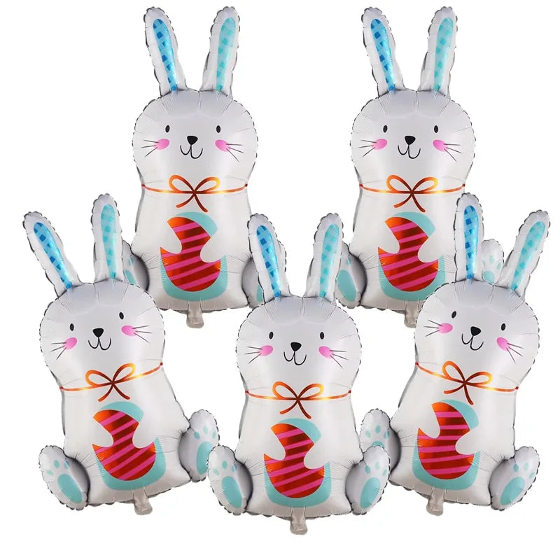 5pcs Easter Cute Rabbit Balloons White Bunny Shaped Balloons Happy Easter Foil Balloons for Easter Party Decors Kids Birthday