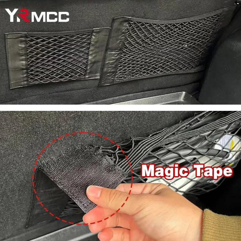 Car Back Rear Trunk Organizer Net Universal Seat Elastic Storage Mesh Tape Magic Sticker Auto Rear Trunk Bag for Stowing Tidying