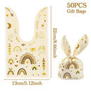 50pcs Rabbit Ear Bags Carton Plastic Cookie Candy Bags for Easter Party Baking Snack Packing Supplies Kids Gifts Boy Girl