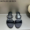 2025 Women's Summer New Fashion Square Toe Simple Solid Color Slippers Outdoor Peep Toe Casual Banquet Party Women Sandals Mujer