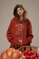 ELFSACK 2025 Autumn New Arrivals Retro Casual Large Area Print Long Drawstring Hooded Hoodie For Woman