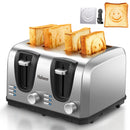 Yabano 4-Scheiben-Toaster, Toaster mit extra breiten Schlitzen und 7 Bräunungsstufen, Auftau- und Aufwärmfunktion
