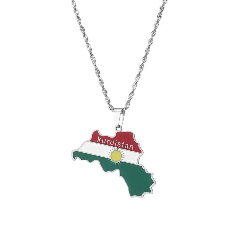 Kurdistan Map and Flag Pendant Necklace for Lovers Men Women Ethnic Jewelry Kurdistan Patriotic Gift