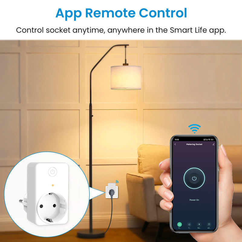 QCSMART Tuya Smart WiFi EU Plug Outlet 16A Electricity Energy Power Monitor Conservation Timer Socket Support Google Assistant