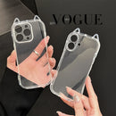 Fashion Clear 3D Cute Cat Ears Phone Case For iPhone 16 15 14 13 12 11 16 Pro Max 7 8 Plus X XR XS MAX Shockproof Soft TPU Cover