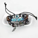 Kirykle Vintage Bohemian Style Leather Handmade Multilayer Beaded Chain Eye Feather Charm Bracelets for Women Adjustable Rope