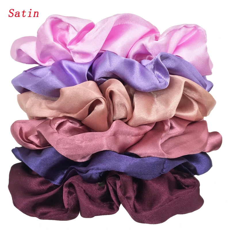 6pcs/lot Hair Scrunchies Bands Scrunchy Ties Ropes Ponytail Holder for Women or Girls Accessories Satin Headwear Solid Color Set