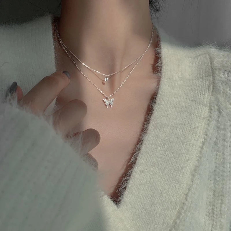 SUMENG 2024 Simple Double Layer Star Moon Charm  Multilayered Necklace Delicate Clavicle Chain Zircon For Women Fashion Jewelry