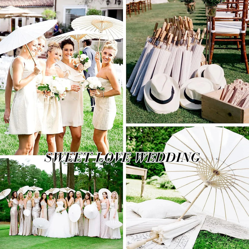 10/20/30PCS Paper Parasol 60/80cm Chinese Paper Umbrellas White Umbrella Photography Props for Baby Shower Party Wedding Rustic