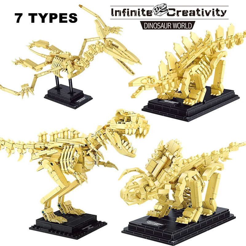 Jurassic Dinosaur World Series T-rex Mosasaur Triceratops Skeleton Building Blocks Fossil Model Bricks Figure Dino Toys Kid Gift