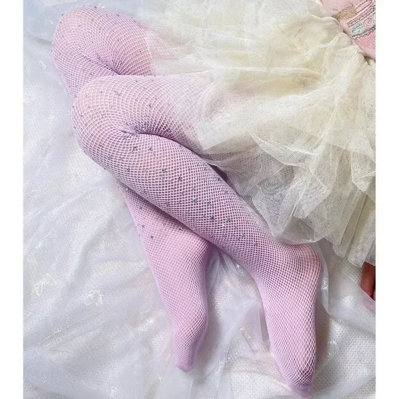 1-13years Ballet Tights for Girls Fashion Kids Sequin Mesh Fishnet Fish Net Pantyhose Baby Stockings Children Rhineston Leggings