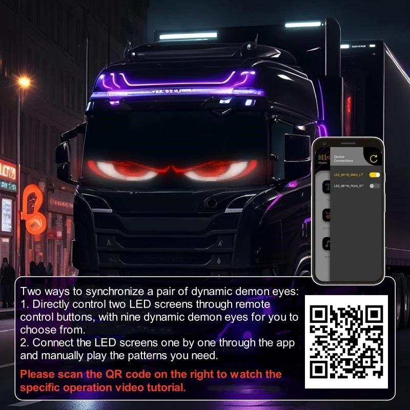 2PCS Devil Eyes Light Truck LED Windshield Eyes Custom Flexible Neon Matric Panel Car LED Display Flashing Evil Eyes For Cars