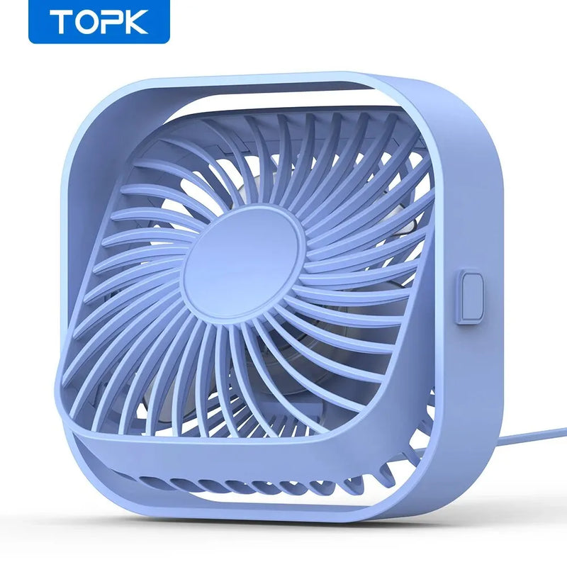 TOPK USB Desk Fan,Strong Airflow &Quiet Operation,Three-Speed Wind Small Fan,360° Rotatable Head for Home Office Table & Deskto