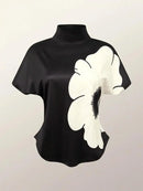 2024 New Arrivals Summer Short Sleeves Floral Printed Basics T-Shirt Women Fashion Slim Fit High-Neck Casual Tops