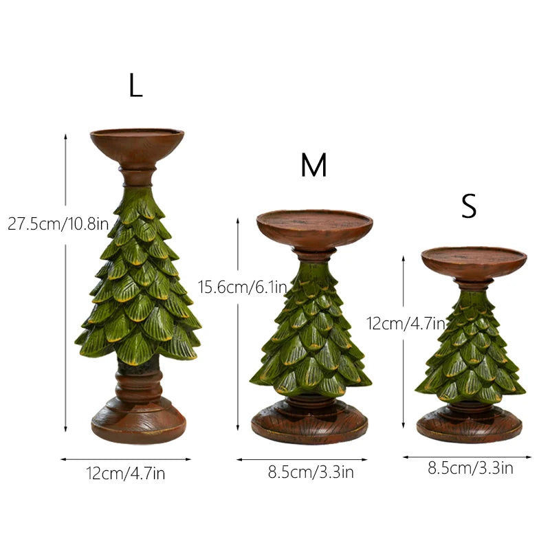 NORTHEUINS Resin Christmas Tree Candle Holder Figurines Christmas Decorations Candlestick Craft Home Interior Living Room Decor