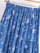 Vintage Chic Women Floral Print Summer Elastic Waist Pleasted Long Boho Skirt Rayon Cotton Bohemian Beach A-line Maxi Skirts