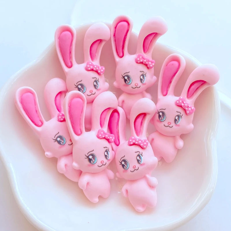 10Pcs New Cute Mini Cartoon Cat, Rabbit, Bear Resin Flatback Cabochon Ornament Jewelry Making Hairwear Accessorie