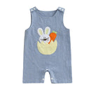 Infant Unisex Easter Romper Sleeveless Round Neck Bunny Embroidery Carrot Embroidery  Outfit for Baby Boy Girl