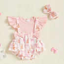 Adorable Toddler Easter Dress with Bunny Print Ruffled Sleeves Matching Headband and Bow Detail - 2 Piece Spring Ensemble
