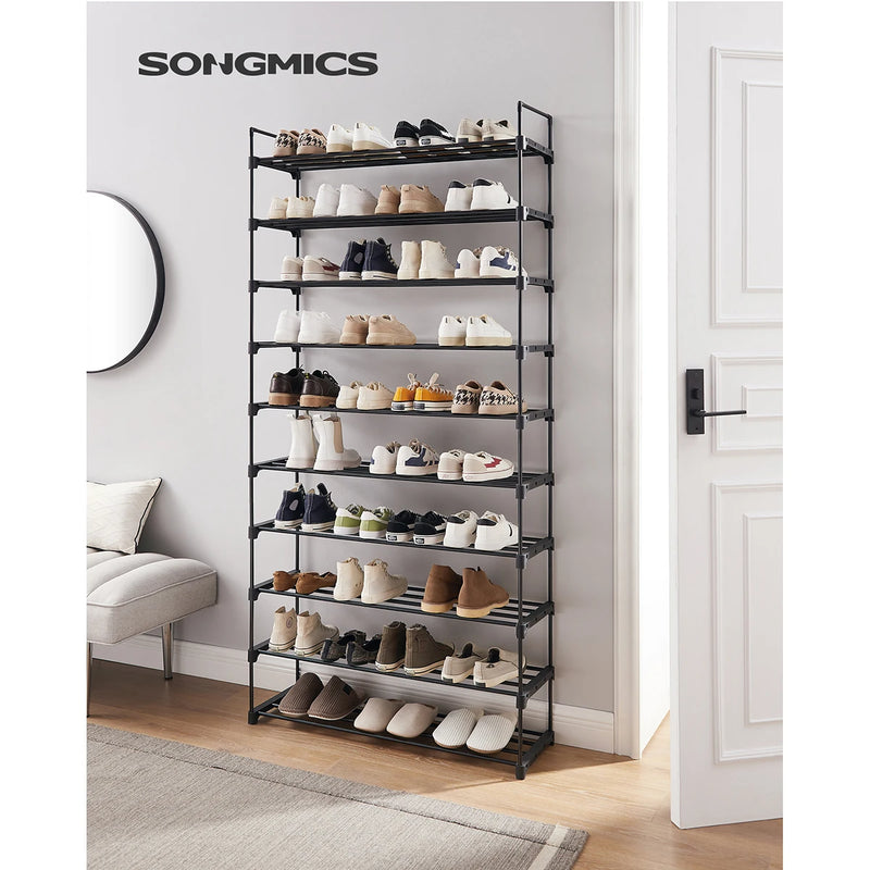 SONGMICS 10 Tier Shoe Rack High Shoe Rack Slim Shoe Rack Storage Metal Space Saving Dressing Room Entrance 30 x 94 x 206 cm