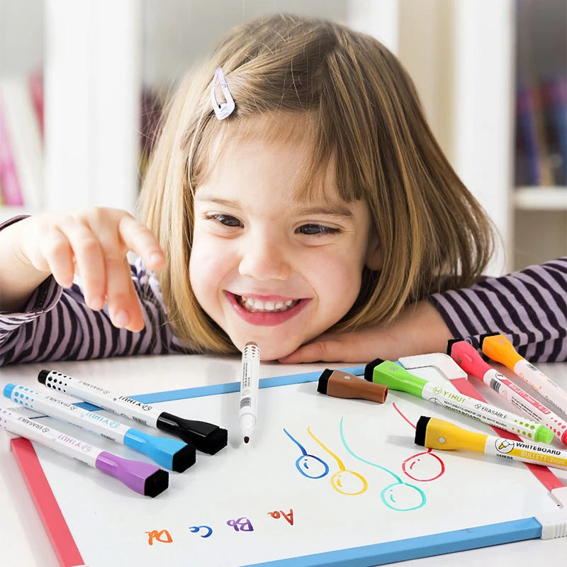 8pcs Magnetic Dry Erase Marker Children's Painting Whiteboard Pen Fine Tip Magnetic Water-Based Pen with Erasable Cap Magnet