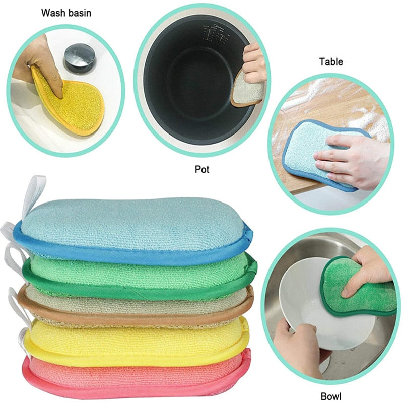 5/10/20/30PCS Dishwashing Sponge Non-Scratch Microfiber Magic Sponge Non Stick Pot Dishcloth Kitchen Gadgets Cleaning Utensils