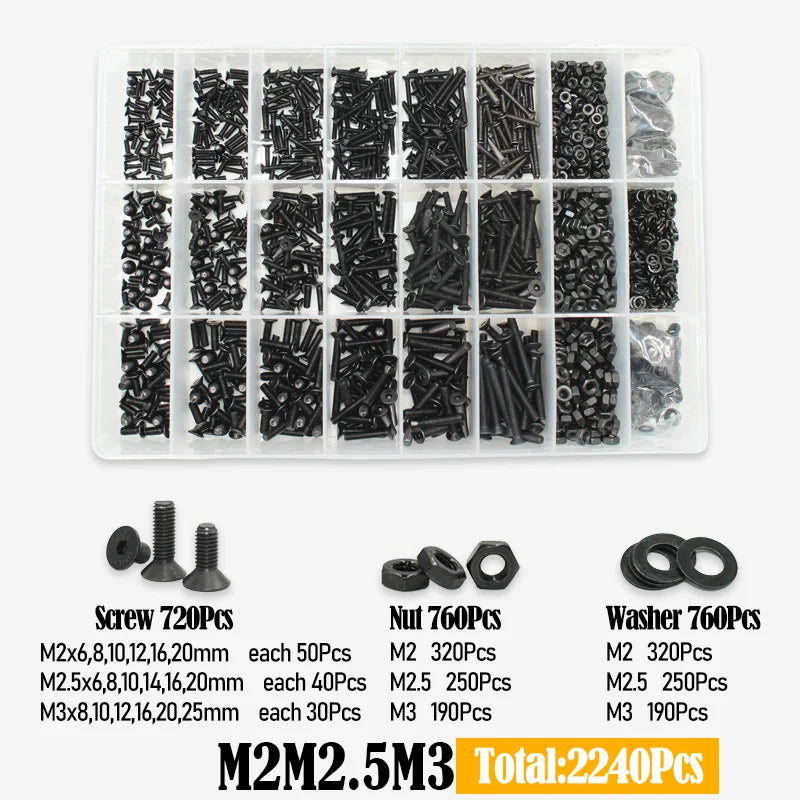 3045p Black Flat Head Socket Cap Screw Countersunk Bolts Nuts Washers Kit M2 M2.5 M3 M4 M5 M6 M8 10.9 Grade Alloy Steel DIN 7991