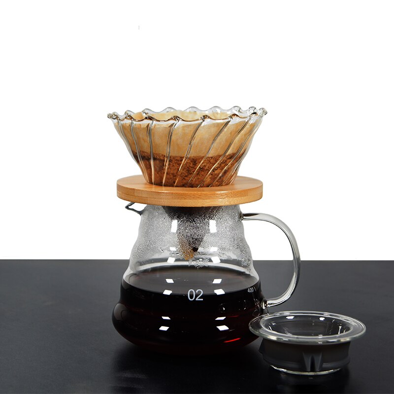 Coffee Dripper Glass Funnel Drip Coffee Maker V01 V02 Filter Transparent Reusable Pour Over Brewing Cup with Wooden Holder