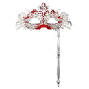 Metal Fancy Elegant Party Masque with Handheld Stick Half Face Venetian Masque with Rhinestones for Women Men Prom Masquerade