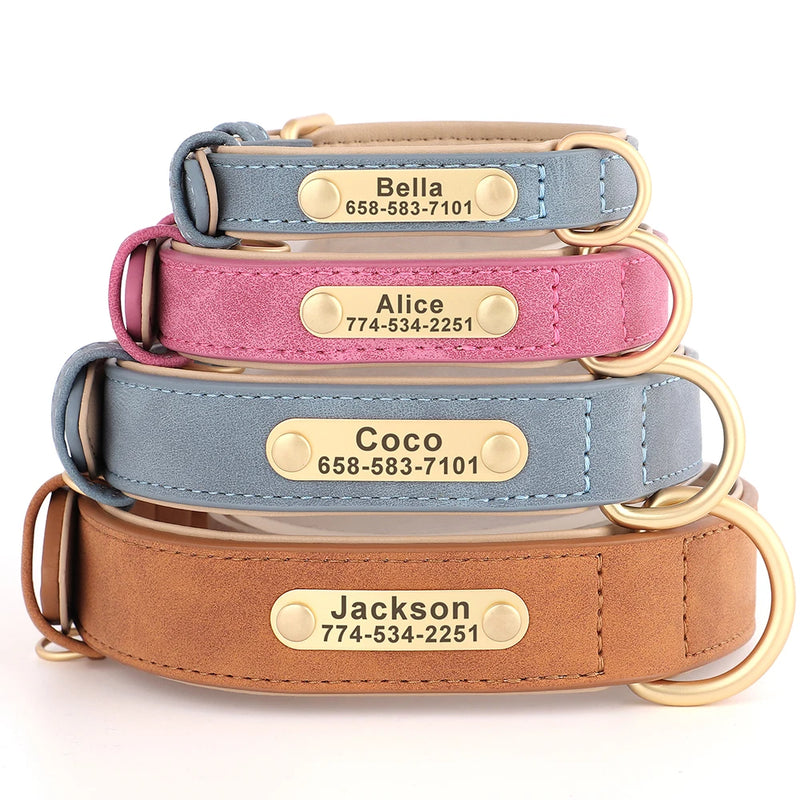 Personalized Dog Collar Custom PU Leather Dog Collars Free Engraved Nameplate Tags For Small Medium Large Dogs Pitbull Labrador