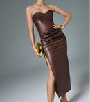 The Mirabelle | Strapless Faux-Leather Party Mini Dress
